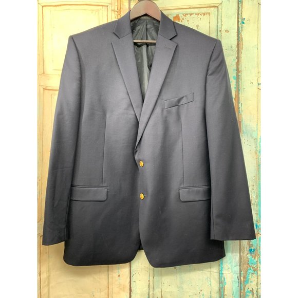 Lauren Ralph Lauren Mens 48L Blazer Blue Wool with Gold Tone Buttons